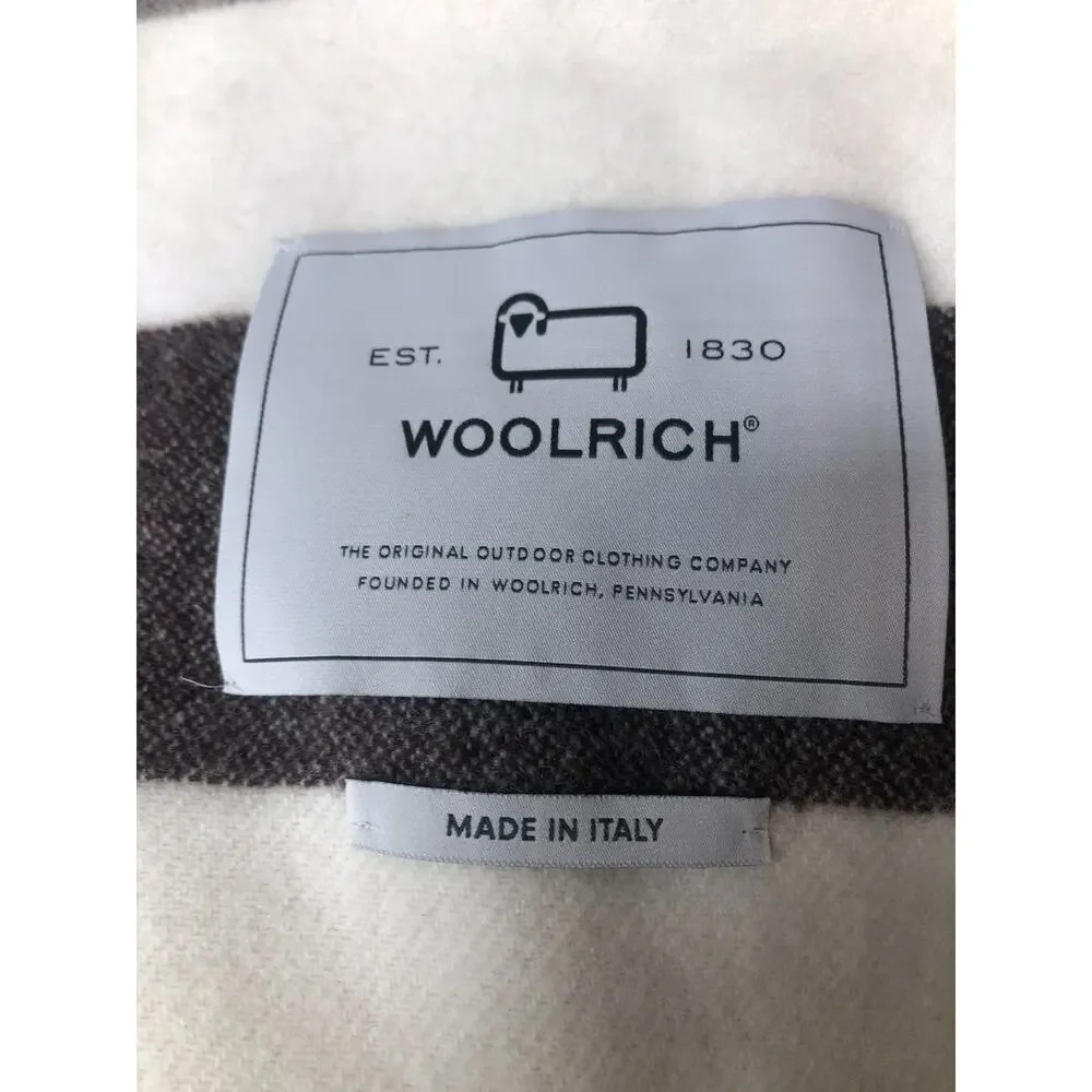 Woolrich Wool Blanket Throw Fringe Ivory & Brown Stripe 55.5